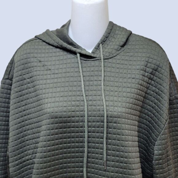 Green Quilted Pullover Long Sleeved Drawstring Hoodie with Kangaroo Pocket NWOT - Picture 6 of 10